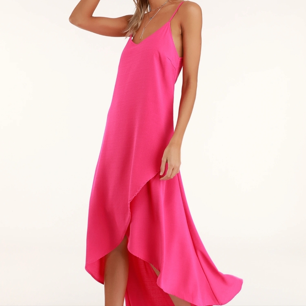 Lulus -‎ Sweet Surprise Bright Pink High Low Maxi Dress- Women's Size Medium